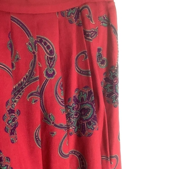 Talbots Vintage Pleated Paisley Wool Silk Blend Broomstick Skirt Red 8 - Picture 14 of 16